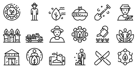 Poster - Agronomist icons set. Outline set of agronomist vector icons for web design isolated on white background