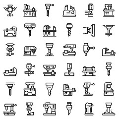 Poster - Milling machine icons set. Outline set of milling machine vector icons for web design isolated on white background
