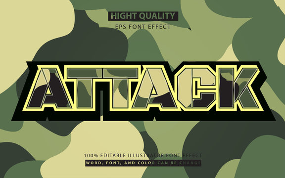 Military camouflage attack style text effect. Can use for element headline cover, banner, comic, game