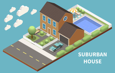 Wall Mural - suburban house isometric design concept