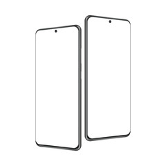 Wall Mural - Modern frameless mobile phones mockups isolated on white background. Vector illustration