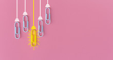 Great Ideas Concept With Paperclip,thinking,creativity,light Bulb On Blue Background,new Ideas Concept.
