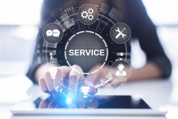 service support customer help call center business technology button on virtual screen.
