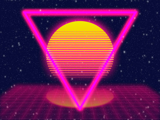 Wall Mural - abstract retro background with lights, grid and stars