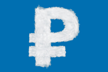 Wall Mural - Russian ruble currency sign element made of clouds on blue background over sky