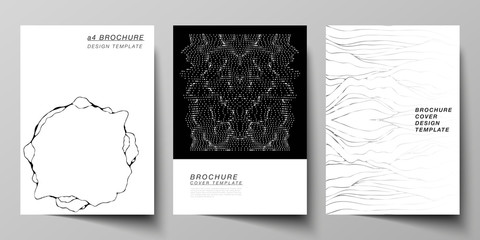 Poster - The vector layout of A4 format modern cover mockups design templates for brochure, magazine, flyer, booklet. Trendy modern science or technology background with dynamic particles. Cyberspace grid.