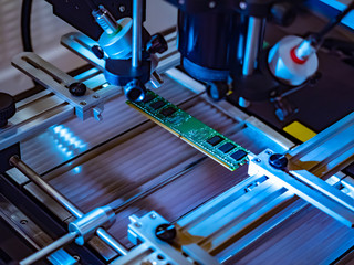 Poster - installation of chips. the electronic equipment of the laboratory. production of printed circuit boa