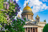 Fototapeta Panele - Saint Petersburg. Russia. St. Isaac's Cathedral on a Sunny summer day. Lilac blossom on St. Isaac's square. St. Isaac's Cathedral on the background of blooming lilacs. Architecture Of St. Petersburg