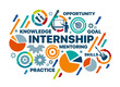 internship concept. vector illustration banner with keywords and icons