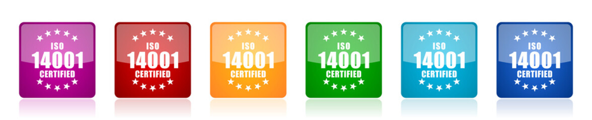 Aufkleber - Iso 14001 icon set, colorful square glossy vector illustrations in 6 options for web design and mobile applications