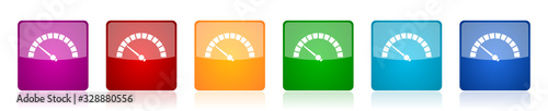 Fotografía Speed meter icon set, fast indicator colorful square glossy vector illustrations
