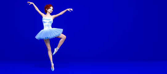 3D Ballerina blue classic pointe shoes and ballet tutu