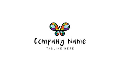 Canvas Print - Vector logo on which an abstract image of a multi-colored butterfly.