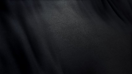 black flag cloth in full frame with selective focus. 3d illustration of pitch-dark colored garment w