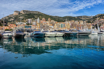 Wall Mural - Monaco Principality Yacht Harbour And City Skyline