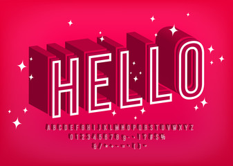 Aufkleber - Modern 3D font Hello, Outline alphabet for poster design Vector