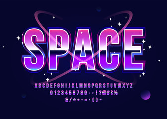 Aufkleber - Space Alphabet Retro Futurism Sci-Fi Font with Planets and Stars Vector