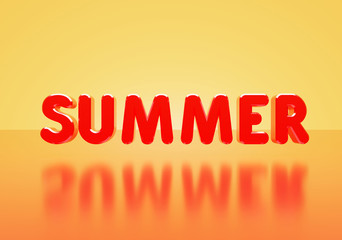Wall Mural - summer headline glossy text on yellow - orange background 3d render