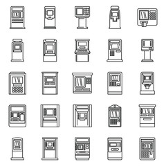 Wall Mural - Cash atm machine icons set. Outline set of cash atm machine vector icons for web design isolated on white background