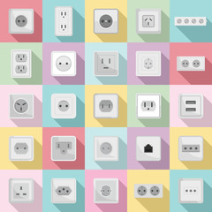 Wall Mural - Power socket icons set. Flat set of power socket vector icons for web design