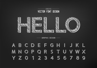 Fototapete - Pencil font  font and alphabet vector, Sketch design typeface and number, Graphic text on background