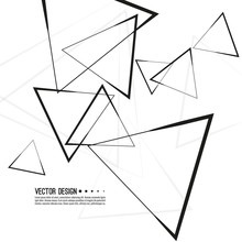 Abstract Monochrome Background With Dynamic Flying Triangular Geometric Shapes. Vector Intersecting Triangles Pattern. Chaotic Black And White Texture.