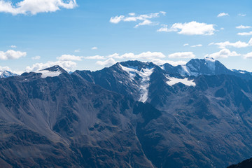 Mountains and peaks landscape covered with glaciers and snow, natural environment. Hiking in the Gaislach. Ski resort in Tirol alps, Austria, Europe