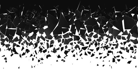 Poster - Abstract cloud of pieces and fragments after explosion. Shatter and destruction effect. Demolition surface. Vector illustration