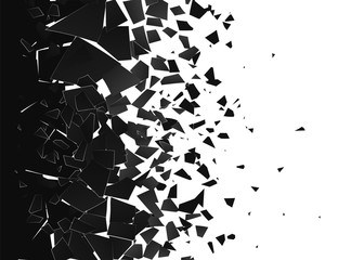 Poster - Abstract cloud of pieces and fragments after explosion. Demolition surface. Shatter and destruction effect. Vector illustration