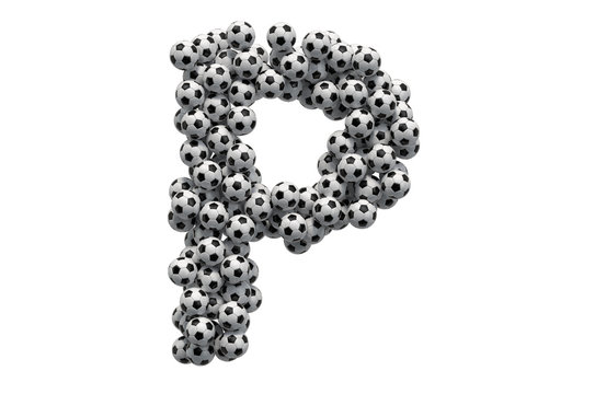 Letter P from soccer balls, 3D rendering