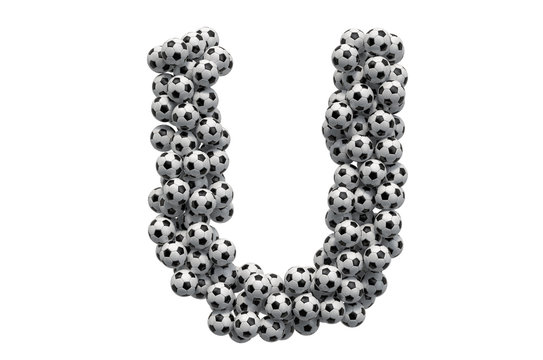 Letter U from soccer balls, 3D rendering