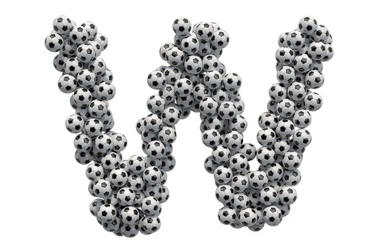 Letter W from soccer balls, 3D rendering