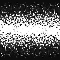 Poster - shatter and destruction halftone effect. abstract cloud of pieces and fragments after explosion. vec