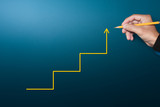 Fototapeta  - Businessman hand drawn arrow up as step stair, Business growth success process concept, copy space