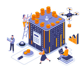 Poster - Time is money isometric landing page vector template. Finances management, banking service website homepage UI illustration layout. Profitable deposit investment web banner concept
