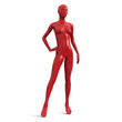 Female standing plastic mannequin of red color. Vector 3d realistic illustration isolated on white background.