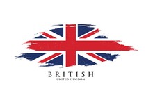 United Kingdom Flag In Grunge Style. Brush Stroke British Flag. Vector Illustration
