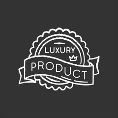 Wall Mural - Luxury product chalk white icon on black background. Brand equity, superior status. Expensive premium quality goods badge with crown and banner ribbon isolated vector chalkboard illustration