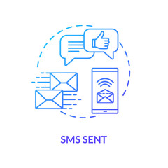 Sms sent blue concept icon. Letter in mailbox. Mobile phone screen. Chat with messages. Internet access. Roaming idea thin line illustration. Vector isolated outline RGB color drawing