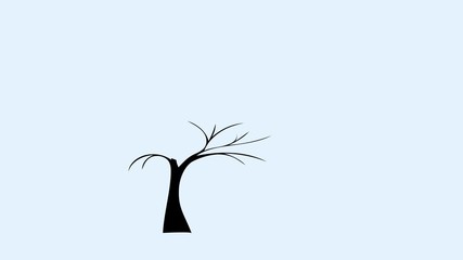 Self drawing animation of tree with green leaves. Nature and summer concept. Light blue background. Copy space