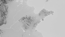 Shandong, China - Outlined. Grayscale