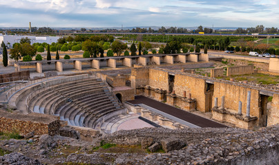 Canvas Print - View of ancient Roman theater of Italica, in Santiponce, near Seville, Spain.