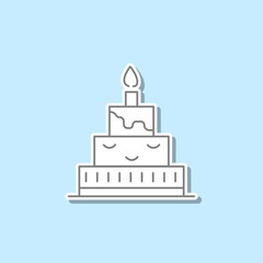 Poster - Cake with a candle sticker icon. Simple thin line, outline vector of web icons for ui and ux, website or mobile application