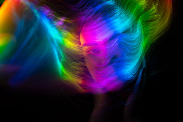 freezlight portrait, new art direction, long exposure photo without photoshop, light drawing at long exposure