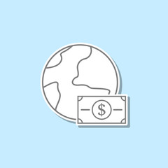 Sticker - Money in the circle of the earth sticker icon. Simple thin line, outline vector of web icons for ui and ux, website or mobile application