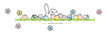 Easter egg hunt line design bunny flowers colorful eggs in grass Happy Easter white greeting card