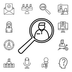 Poster - Man and magnifier icon. Detailed set of interview icons. Premium quality graphic design. One of the collection icons for websites, web design, mobile app