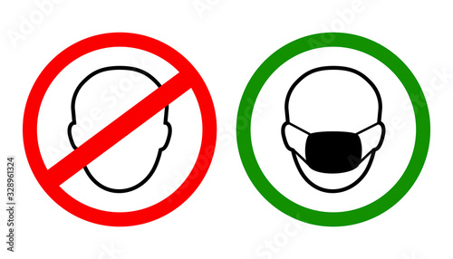 Fotomural The prohibition sign does not wear a mask and the obligation to wear a mask