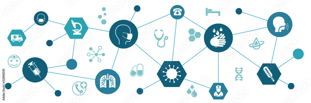 Сorona virus infographic illustration. Concept with protective antivirus icons related to coronavirus, 2019-nCoV, COVID-19  infection from China – stock vector - obrazy, fototapety, plakaty 