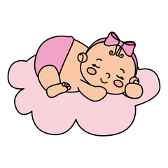 Poster - cute little baby girl sleeping in cloud isolated icon vector illustration design